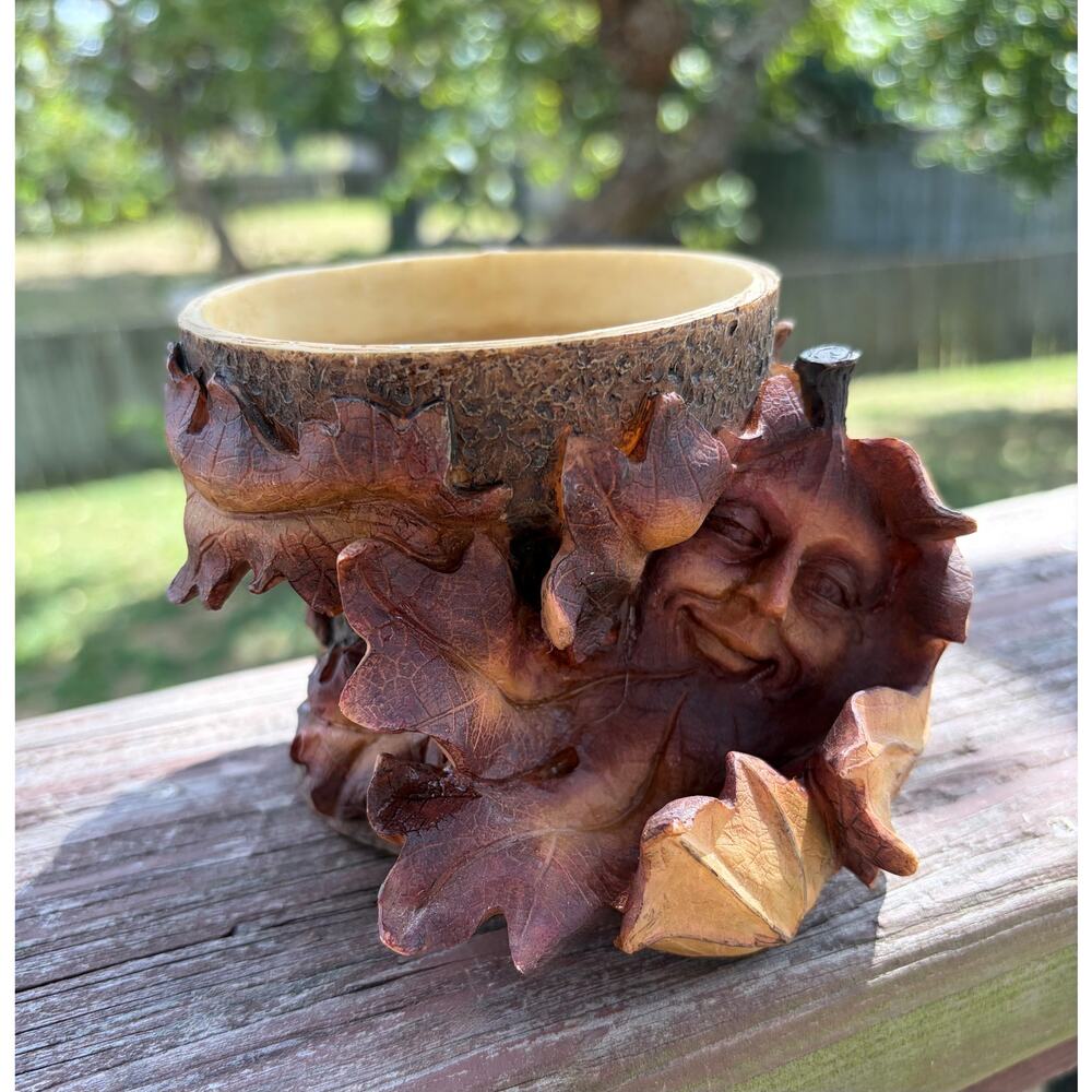 Vintage 1997 Innovation Giftware "Oak Leaf" Tree Face Candle Holder